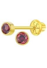 beautiful teeny-tiny gold dark red january birthstone earrings for babies and children